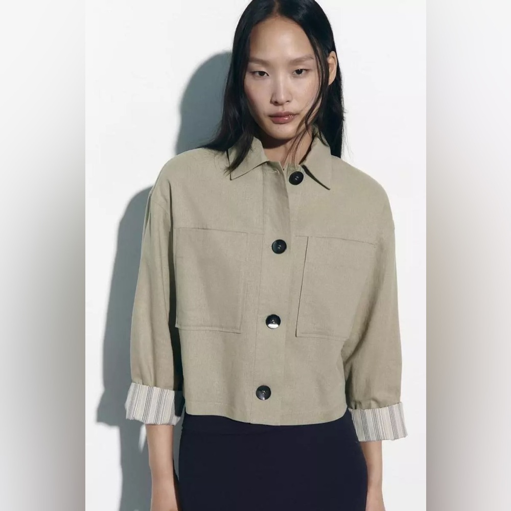 Zara Linen Blend Crop Jacket, SZ S